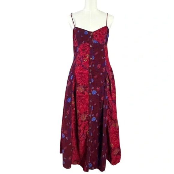 Free People Gail Midi Dress Sweetheart Grunge patchwork Corduroy Scarlet Combo S - Picture 13 of 13